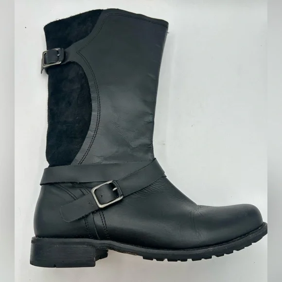 OluKai Black Pa'ia Buckle Pull On Suede Leather Boot Size 9 Bikercore Grunge - Picture 6 of 11